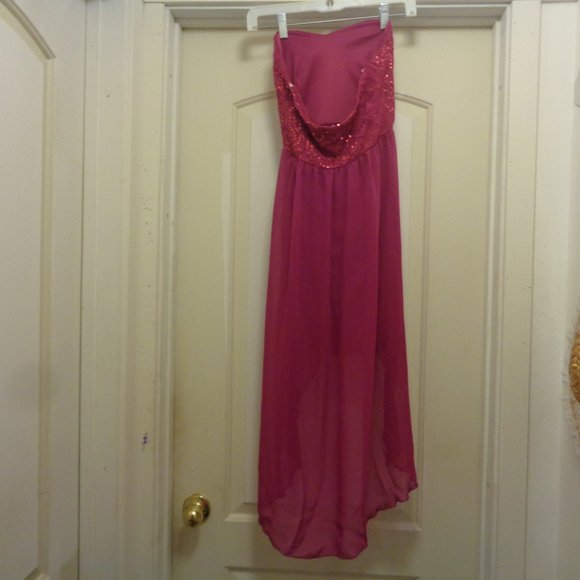 CLUBWEAR LIGHT BURGANDY BLING STRAPLESS HIGH LOW DRESS 2 /4 - Picture 6 of 8